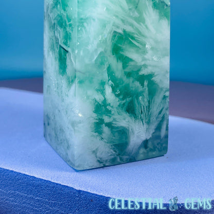 Snow Feather Fluorite Small Obelisk Tower