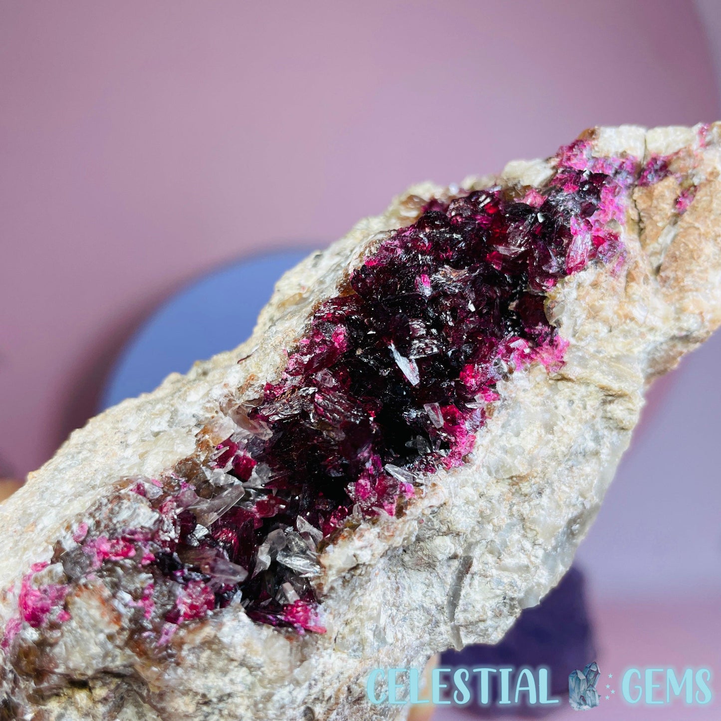 EXTREMELY RARE Bou Azzer Roselite + Calcite on Matrix Large Specimen (Multiple Pockets)