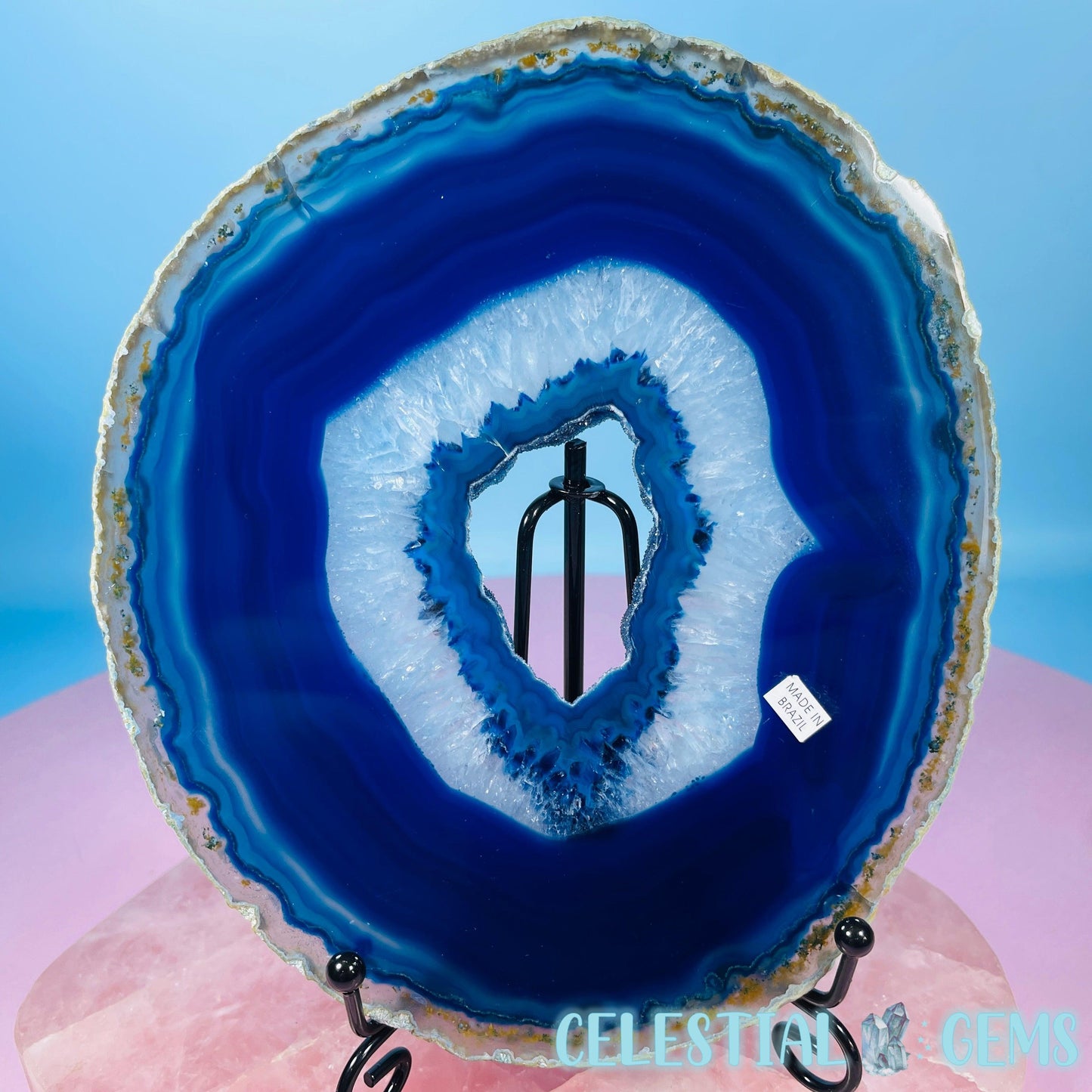 Druzy Blue Dyed Agate Large Polished Slice