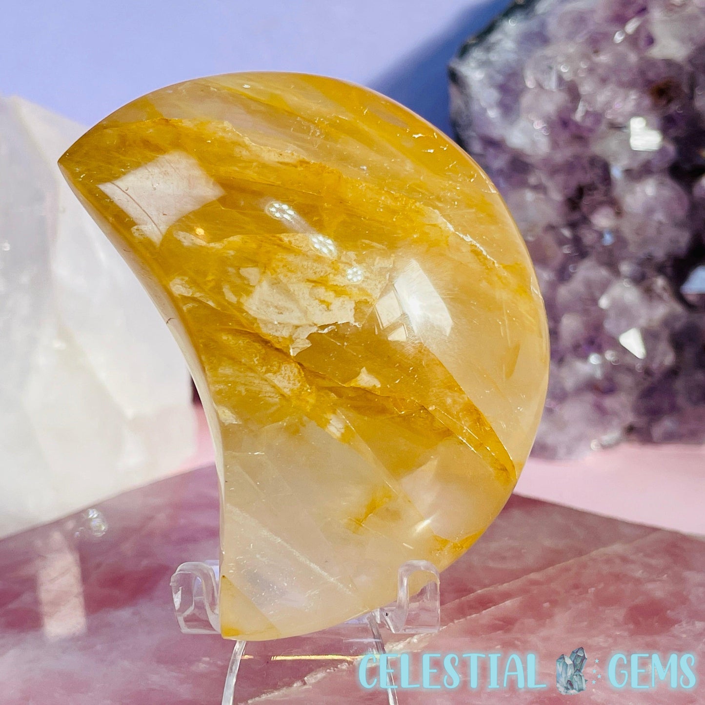 Golden Healer Quartz Moon Medium Carving