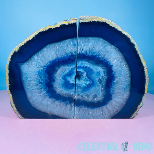 Blue Dyed Druzy Agate Large Pair of Bookends