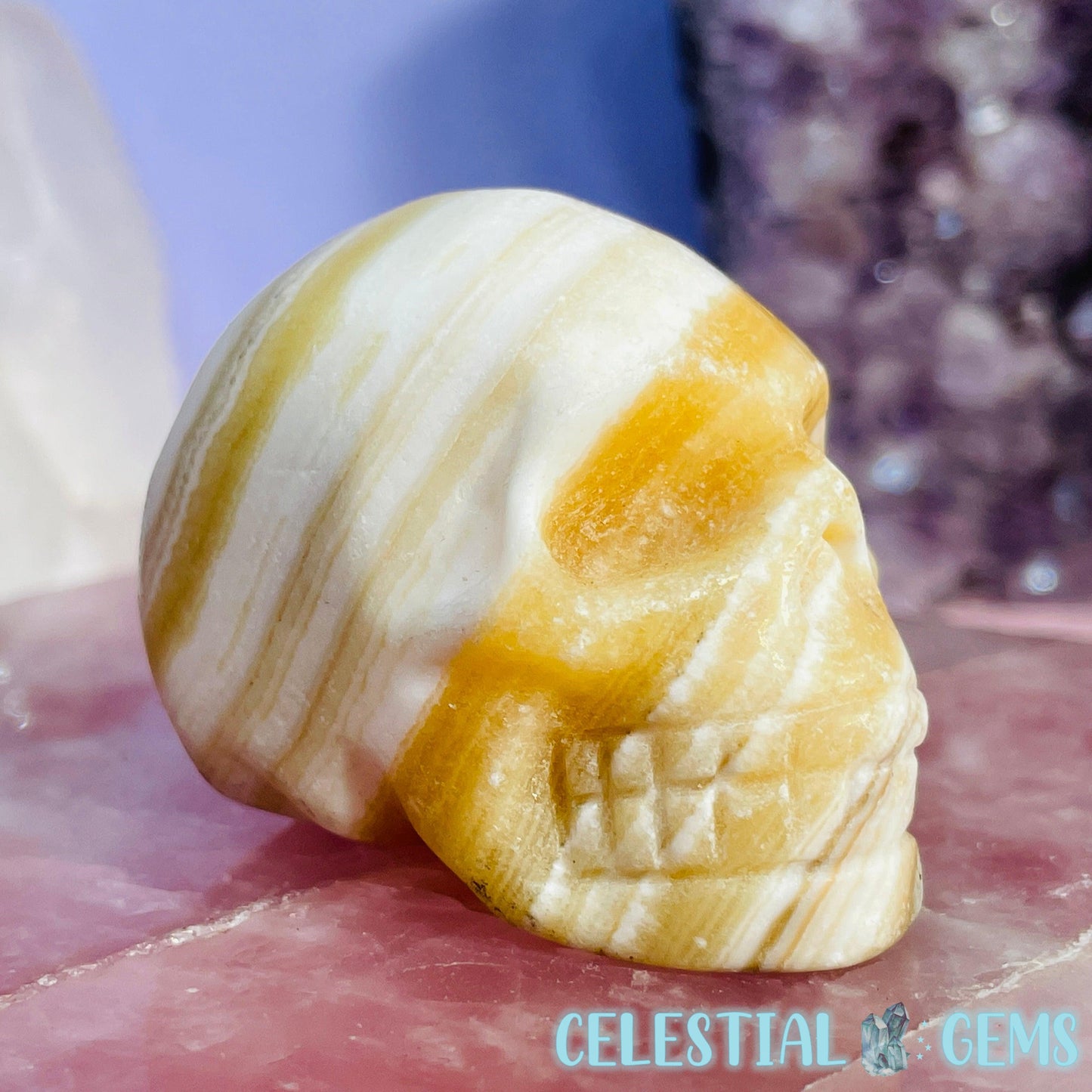 Orange Banded Calcite Skull Small Carving