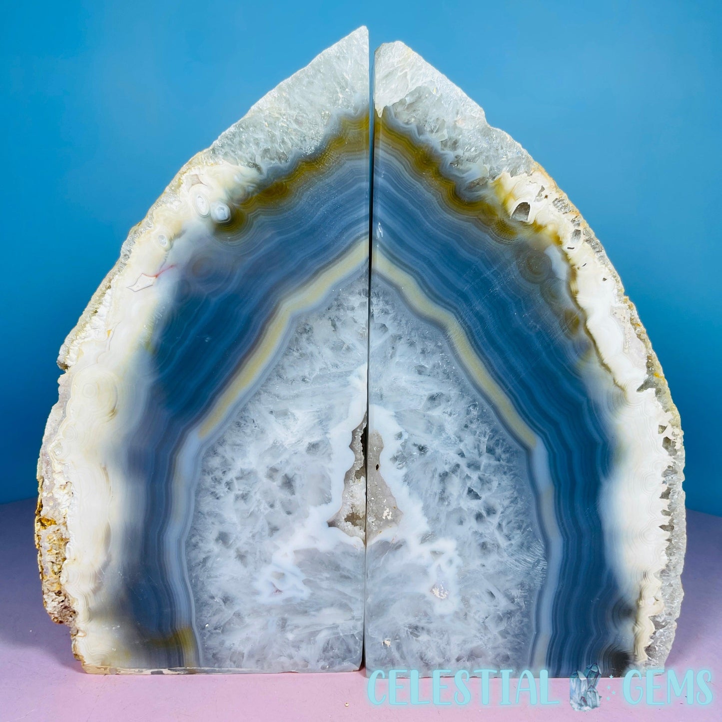 Natural Druzy Agate Large Pair of Bookends