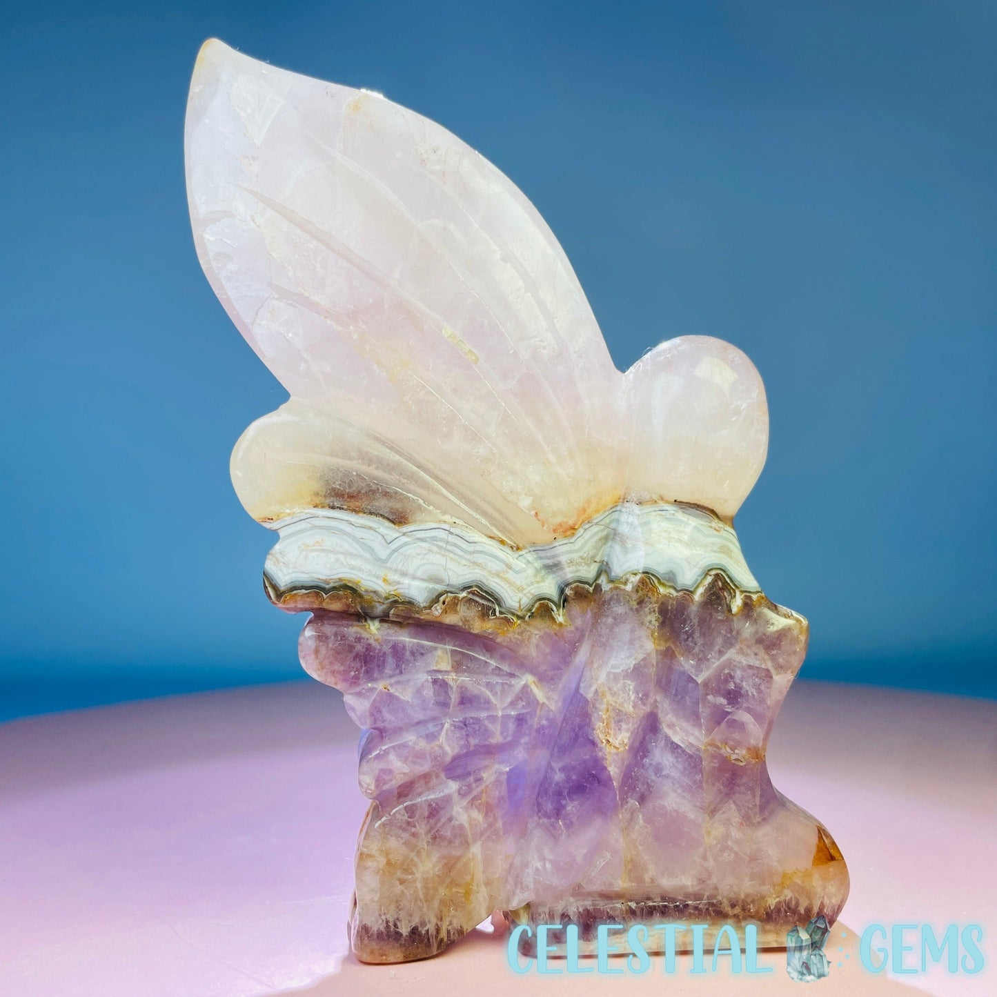 Amethyst + Mexican Crazy Lace Agate Fairy Chunky Medium Carving