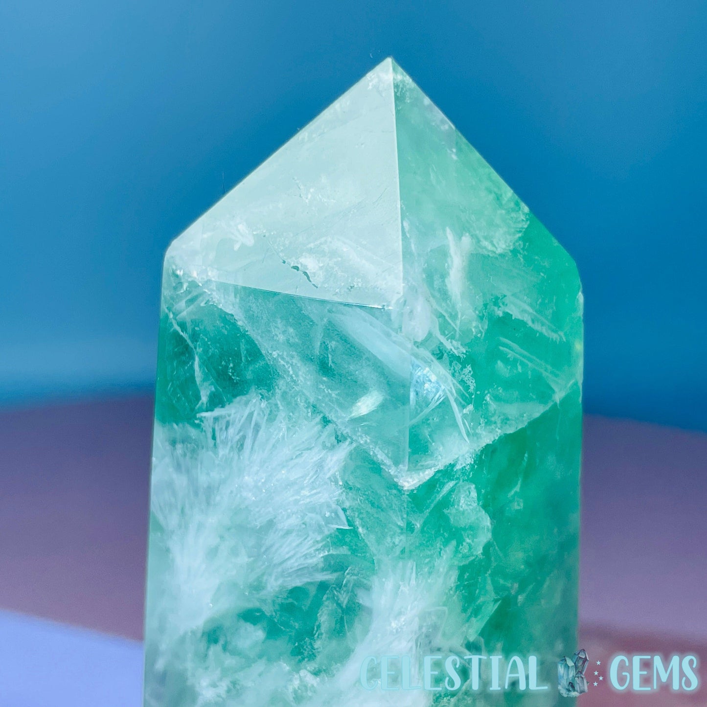 Snow Feather Fluorite Small Obelisk Tower