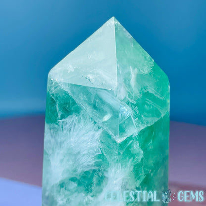 Snow Feather Fluorite Small Obelisk Tower