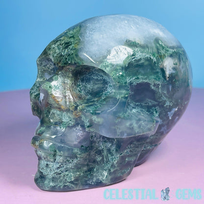 Moss Agate Skull Medium Carving