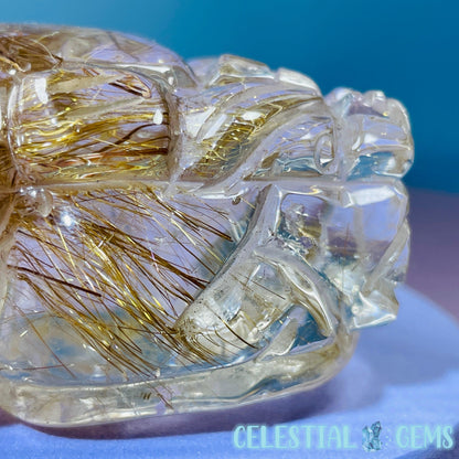 AAA Grade Gold Rutilated Quartz 'Pixiu' Dragon Frog Medium Carving (Video)
