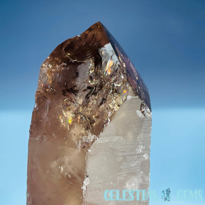 Smoky Quartz Natural Large Point in Wooden Stand Base (Video)