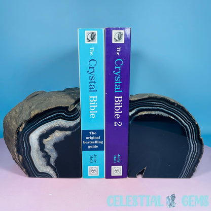 Black Druzy Agate Medium Pair of Bookends