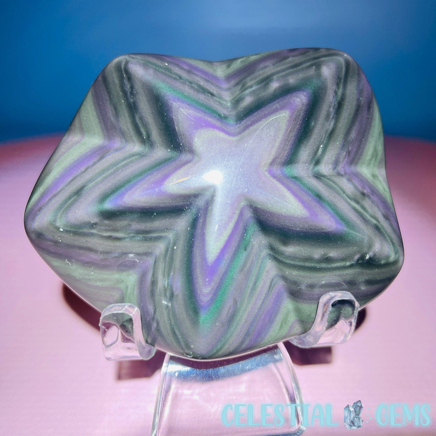 Rainbow Obsidian Star Medium Carving (Video)