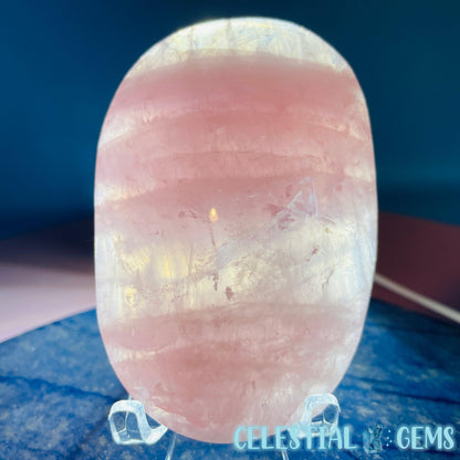 High Grade Rose Quartz + Agate Large Palmstone (Video)