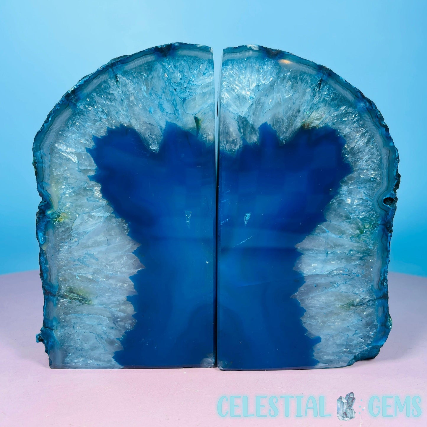 Teal Dyed Agate Medium Pair of Bookends