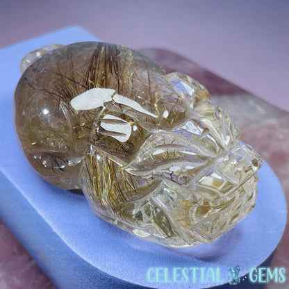 AAA Grade Gold Rutilated Quartz 'Pixiu' Dragon Frog Medium Carving (Video)