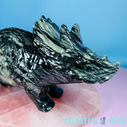 Dark Green Jade Triceratops Dinosaur Large Carving