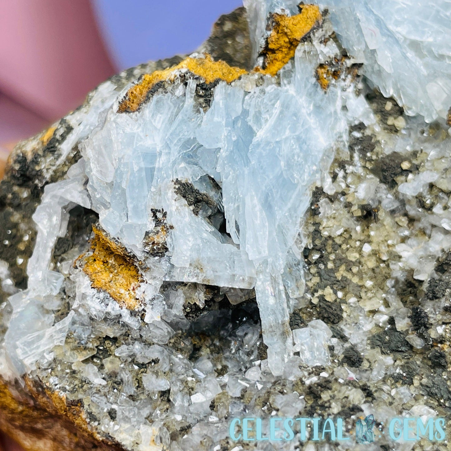 EXTREMELY RARE Blue Barite + Calcite Medium Cluster Specimen D