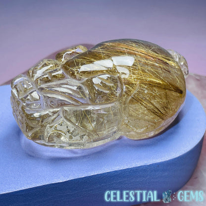 AAA Grade Gold Rutilated Quartz 'Pixiu' Dragon Frog Medium Carving (Video)