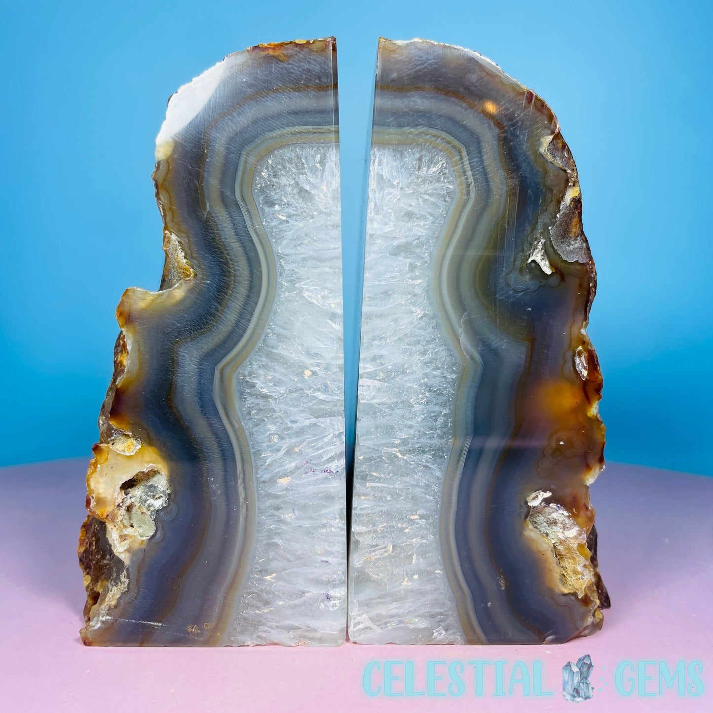 Natural Agate Large Pair of Bookends