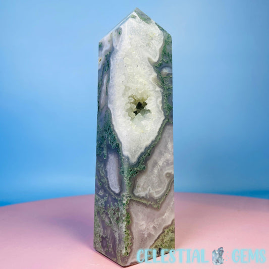 Druzy Moss Agate Obelisk Medium Chunky Tower