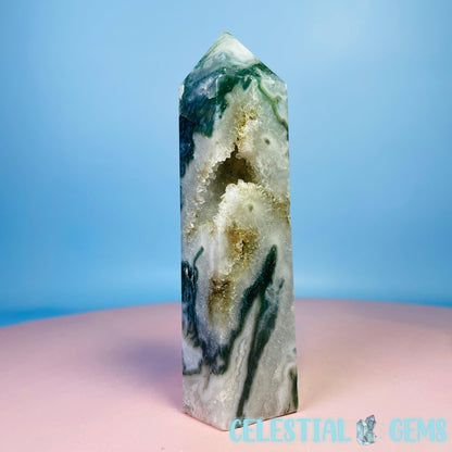 Druzy Moss Agate Medium Chunky Tower