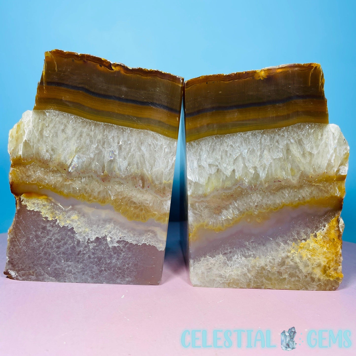 Natural Agate Large Pair of Bookends