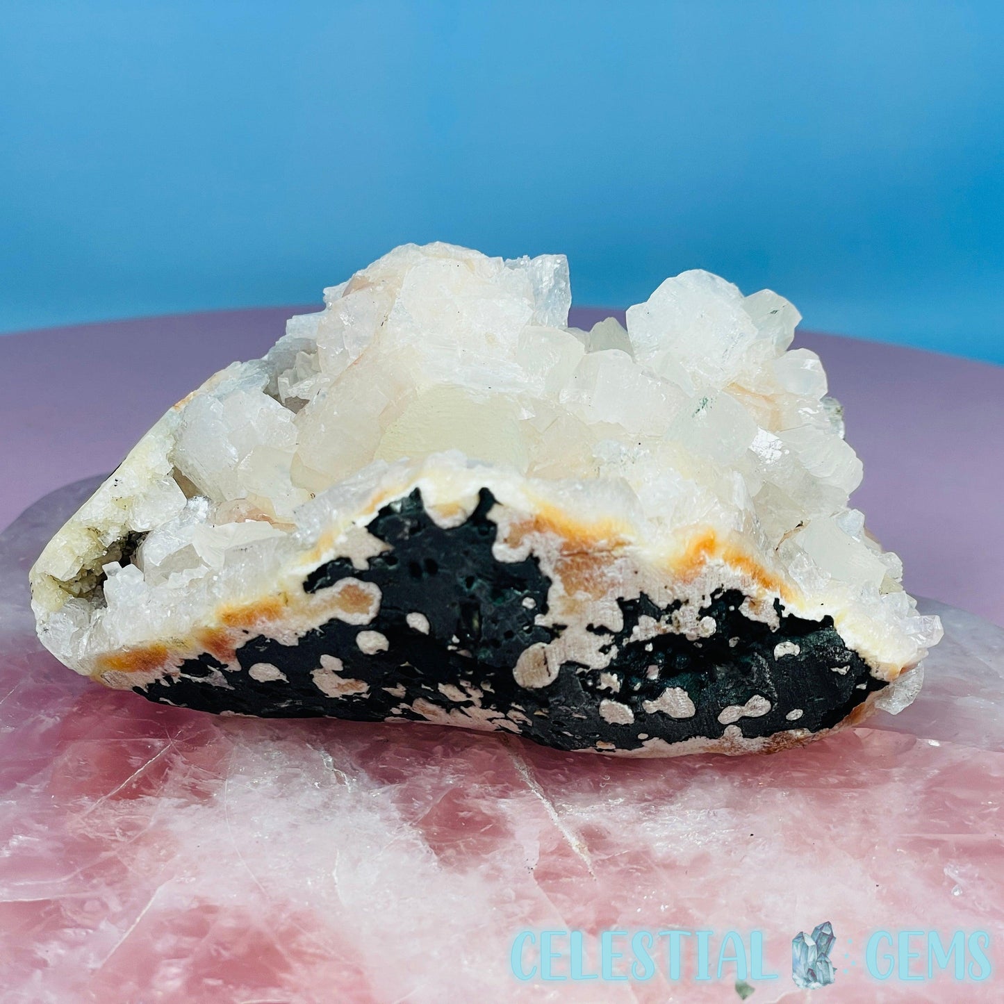 Peach Heulandite + Calcite Cluster Geode Medium Freeform