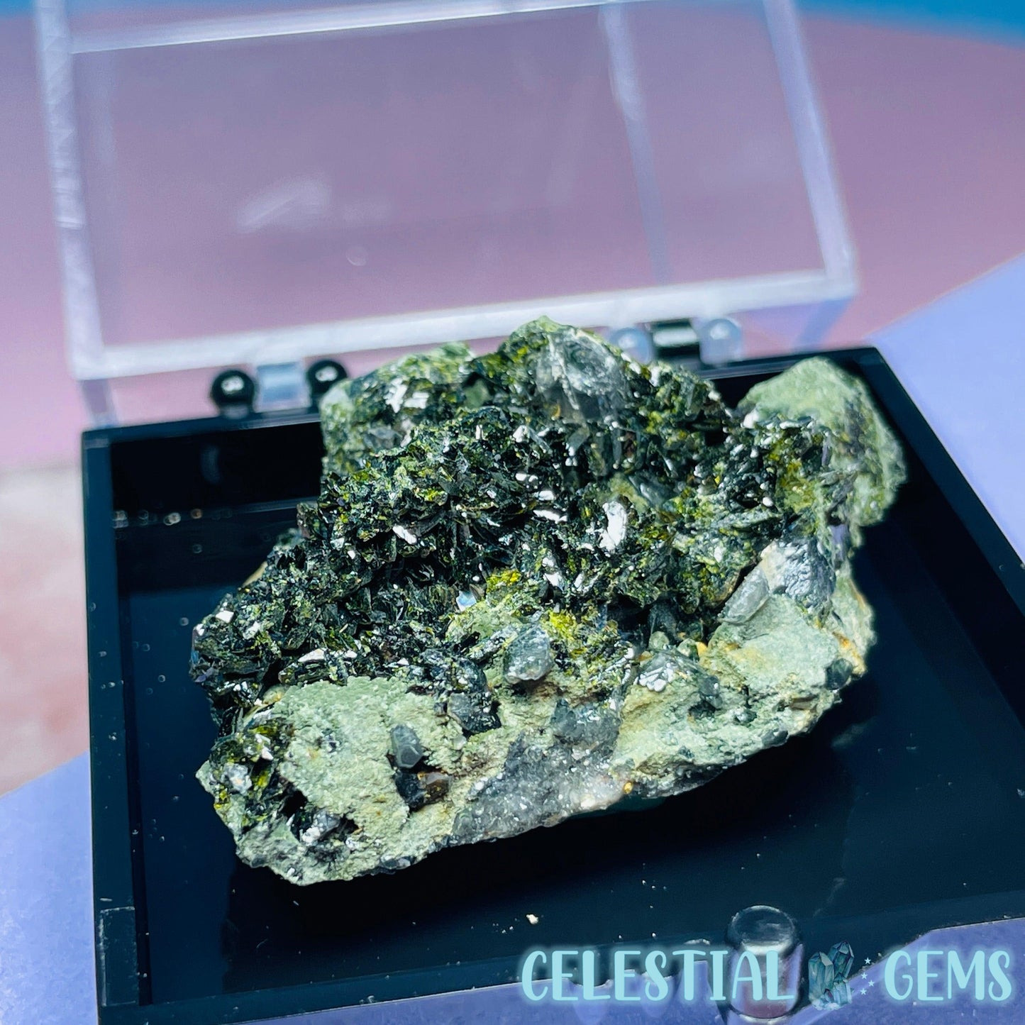 Epidote + Smoky Quartz Small Cluster Specimen