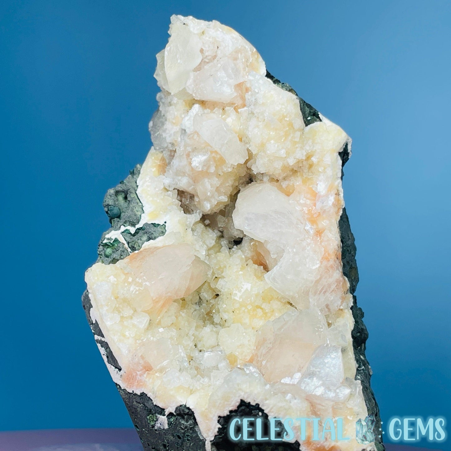 Peach Heulandite Cluster Geode Standing Medium Freeform