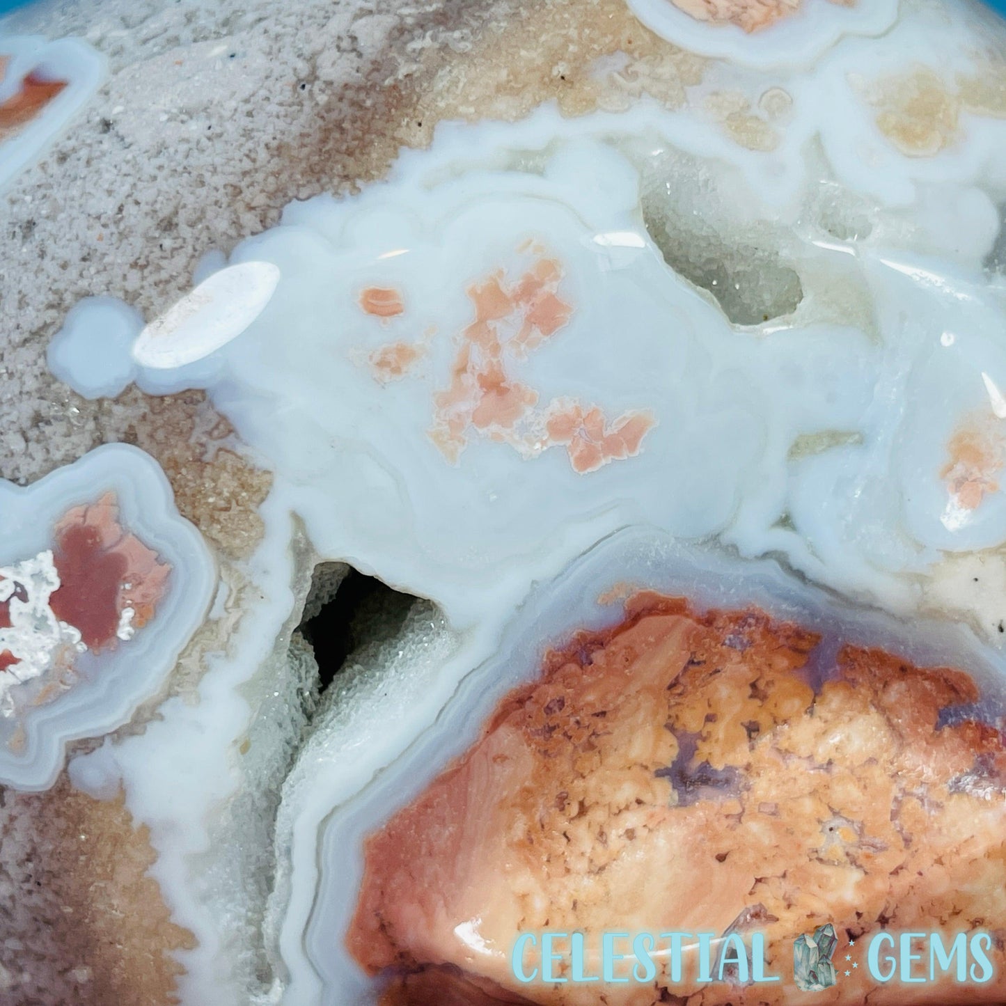 Pink Moss Agate Druzy Skull Medium Carving