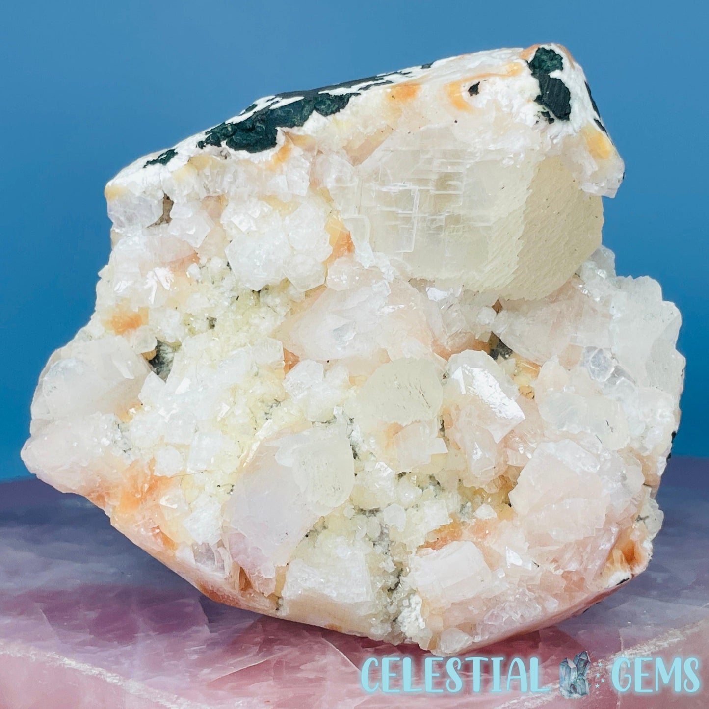 Peach Heulandite + Calcite Cluster Geode Standing Medium Freeform