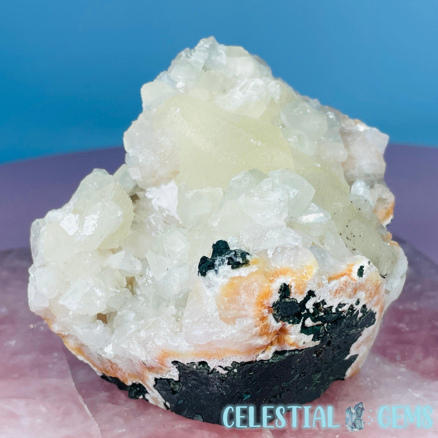 Peach Heulandite + Calcite Cluster Geode Medium Standing Freeform