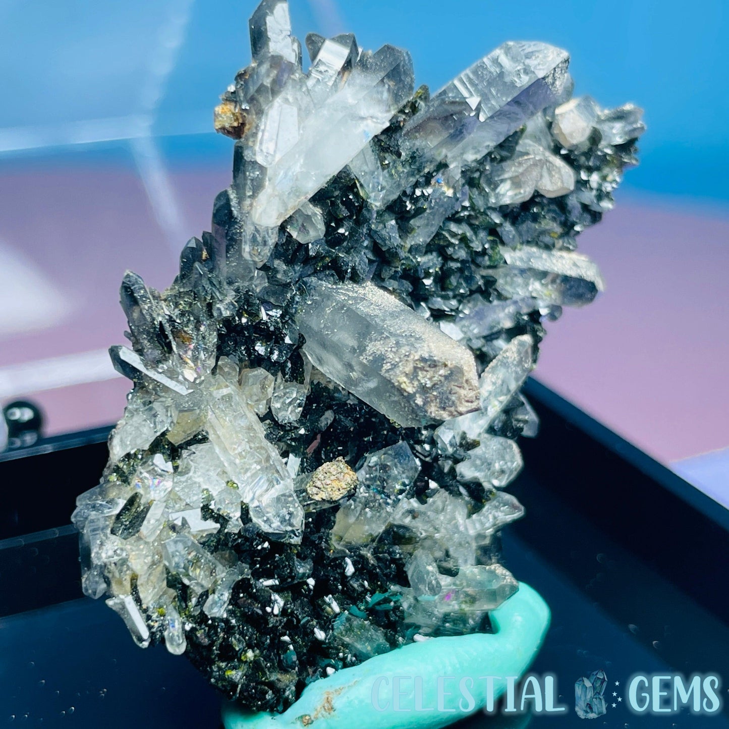 Epidote + Smoky Quartz Small Cluster Specimen