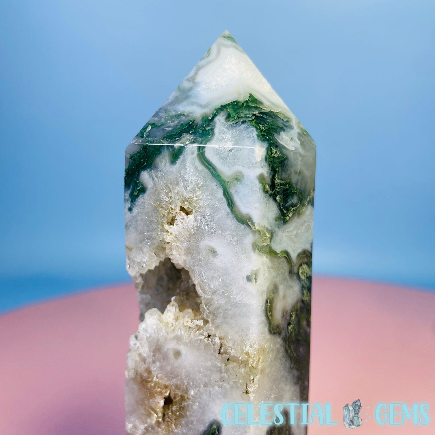 Druzy Moss Agate Medium Chunky Tower