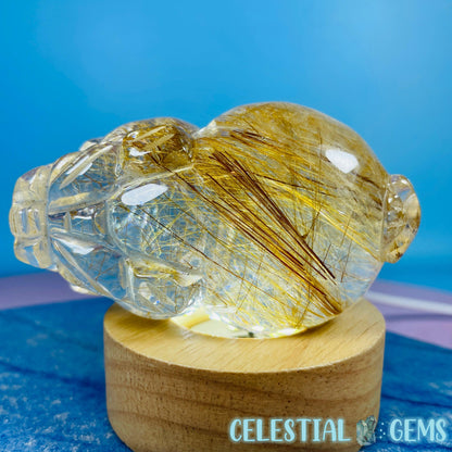 AAA Grade Gold Rutilated Quartz 'Pixiu' Dragon Frog Medium Carving (Video)