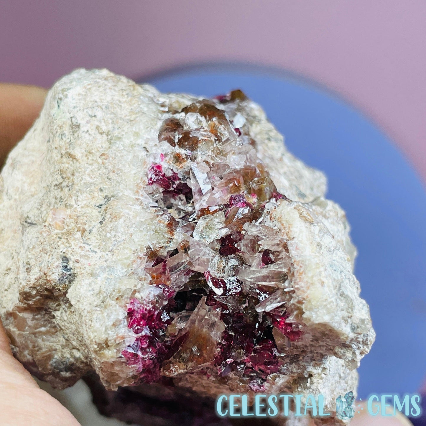 EXTREMELY RARE Bou Azzer Roselite + Calcite on Matrix Large Specimen (Multiple Pockets)