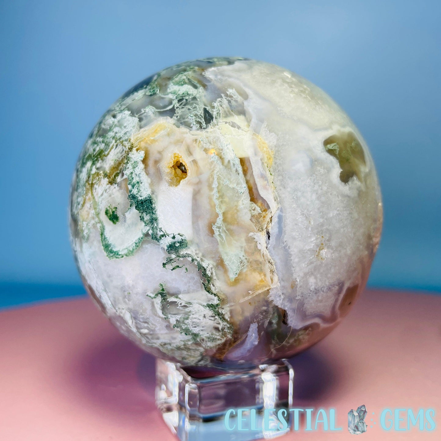 Druzy Moss Agate Large Sphere