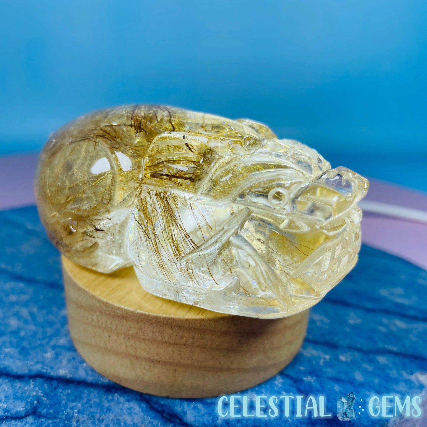 AAA Grade Gold Rutilated Quartz 'Pixiu' Dragon Frog Medium Carving (Video)