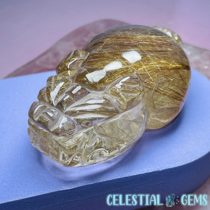 AAA Grade Gold Rutilated Quartz 'Pixiu' Dragon Frog Medium Carving (Video)