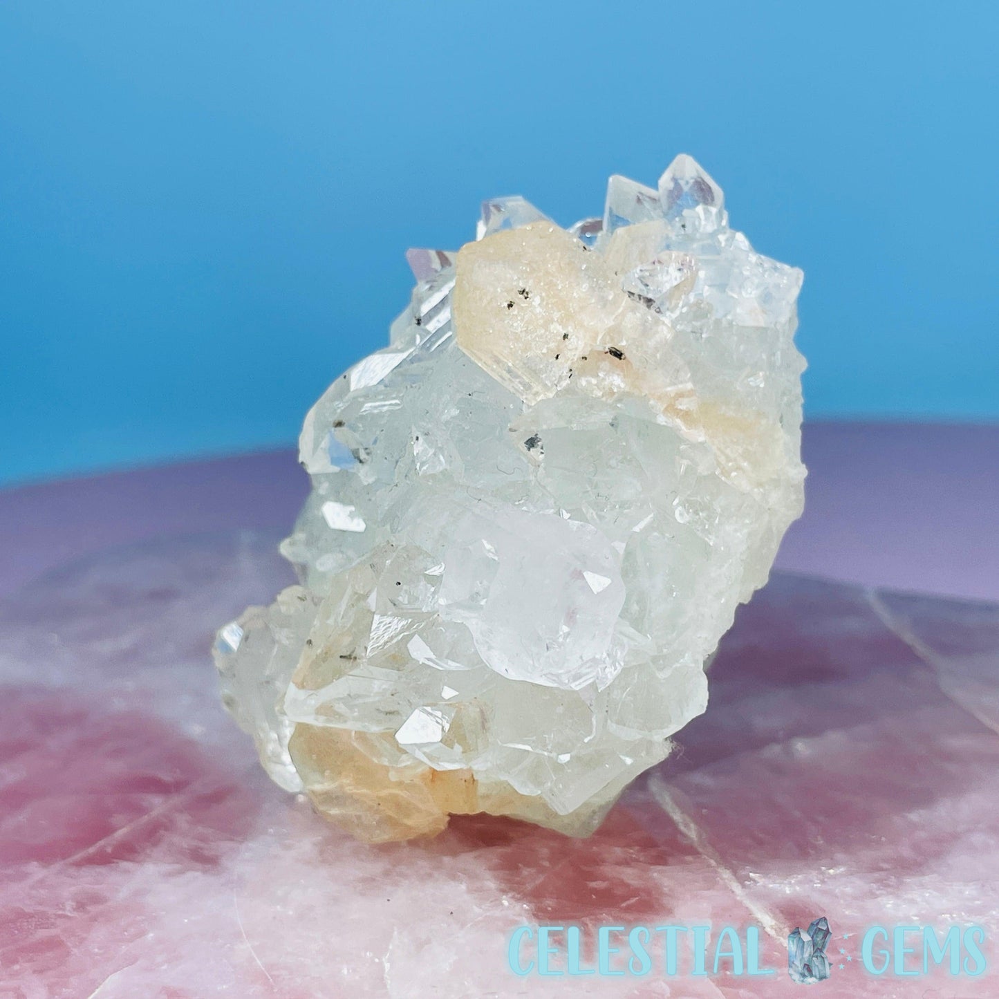 A Grade Diamond Apophyllite + Peach Stilbite Small Cluster