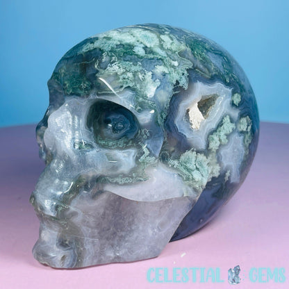 Moss Agate Skull Medium Carving