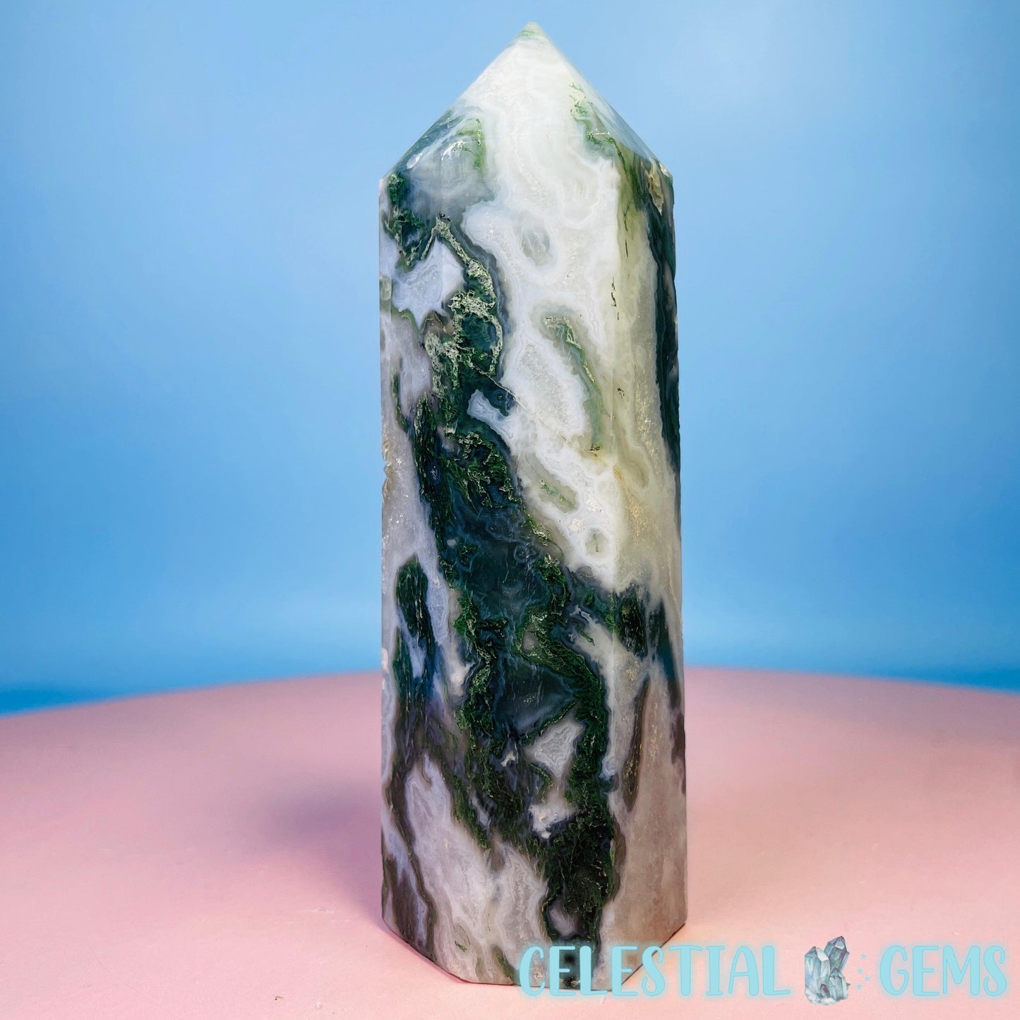 Druzy Moss Agate Medium Chunky Tower