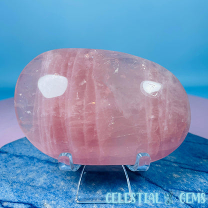 High Grade Rose Quartz + Agate Large Palmstone (Video)