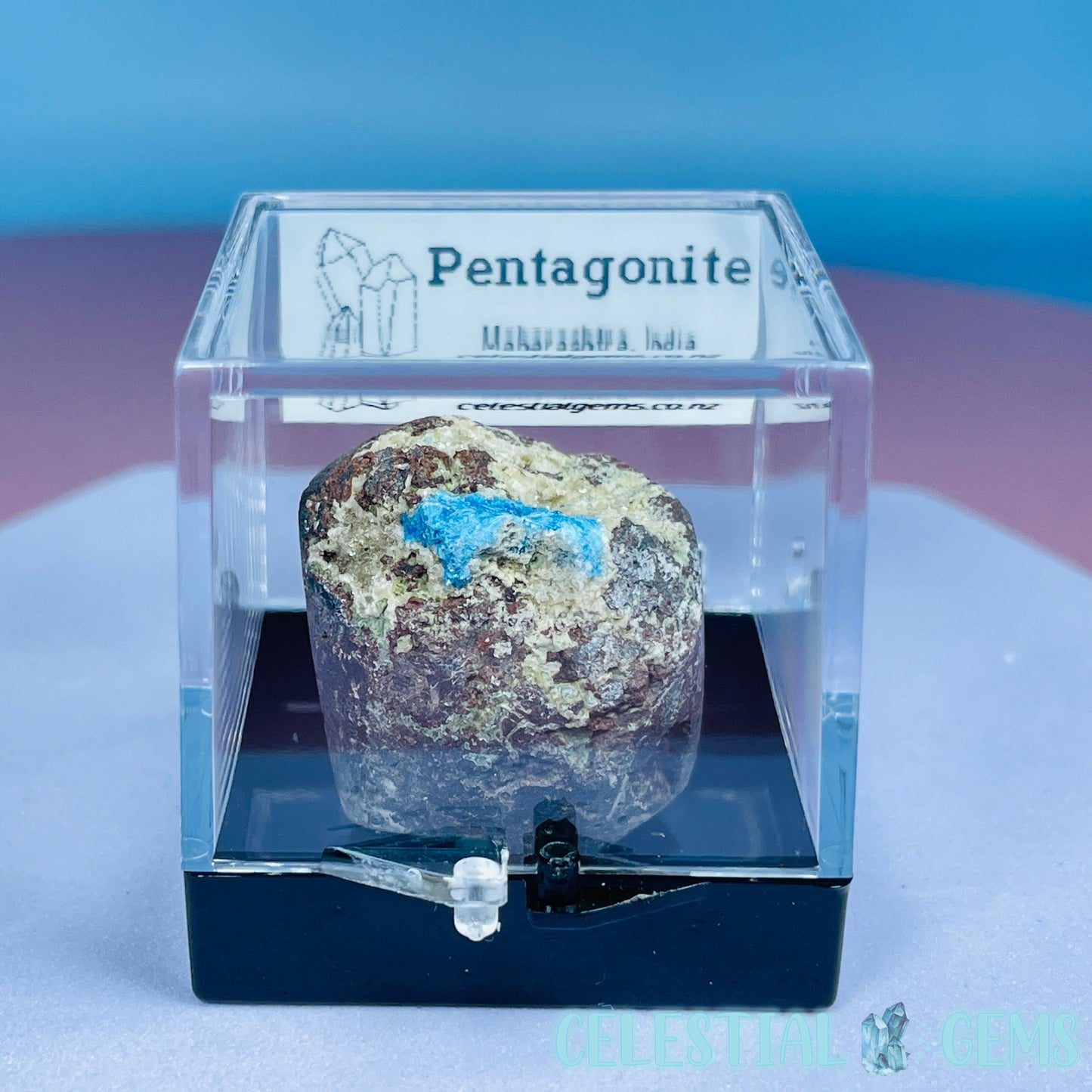 Rare Pentagonite on Stilbite Mini Specimen in Box