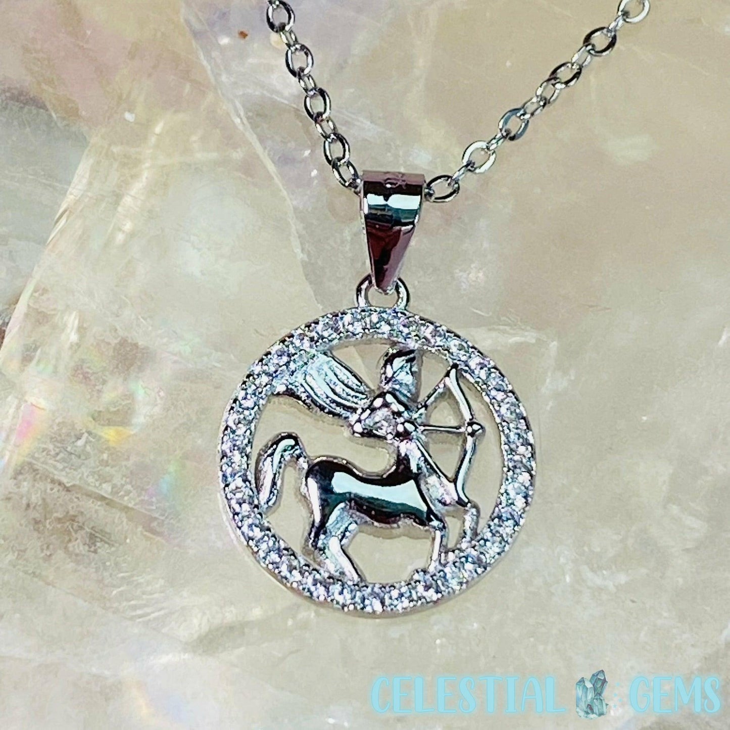 Sagittarius Zodiac 925 Silver + CZ Necklace