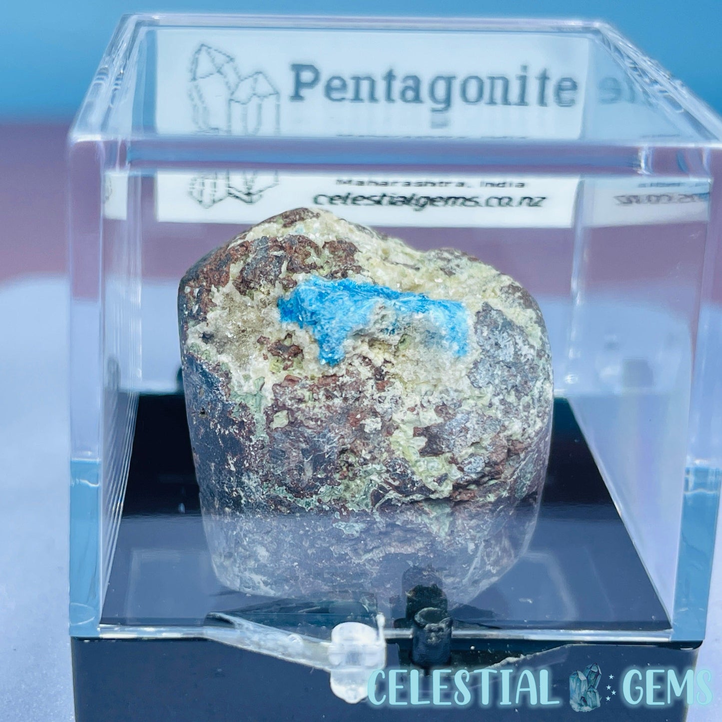 Rare Pentagonite on Stilbite Mini Specimen in Box