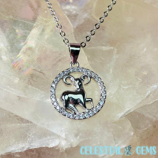 Aries Zodiac 925 Silver + CZ Necklace