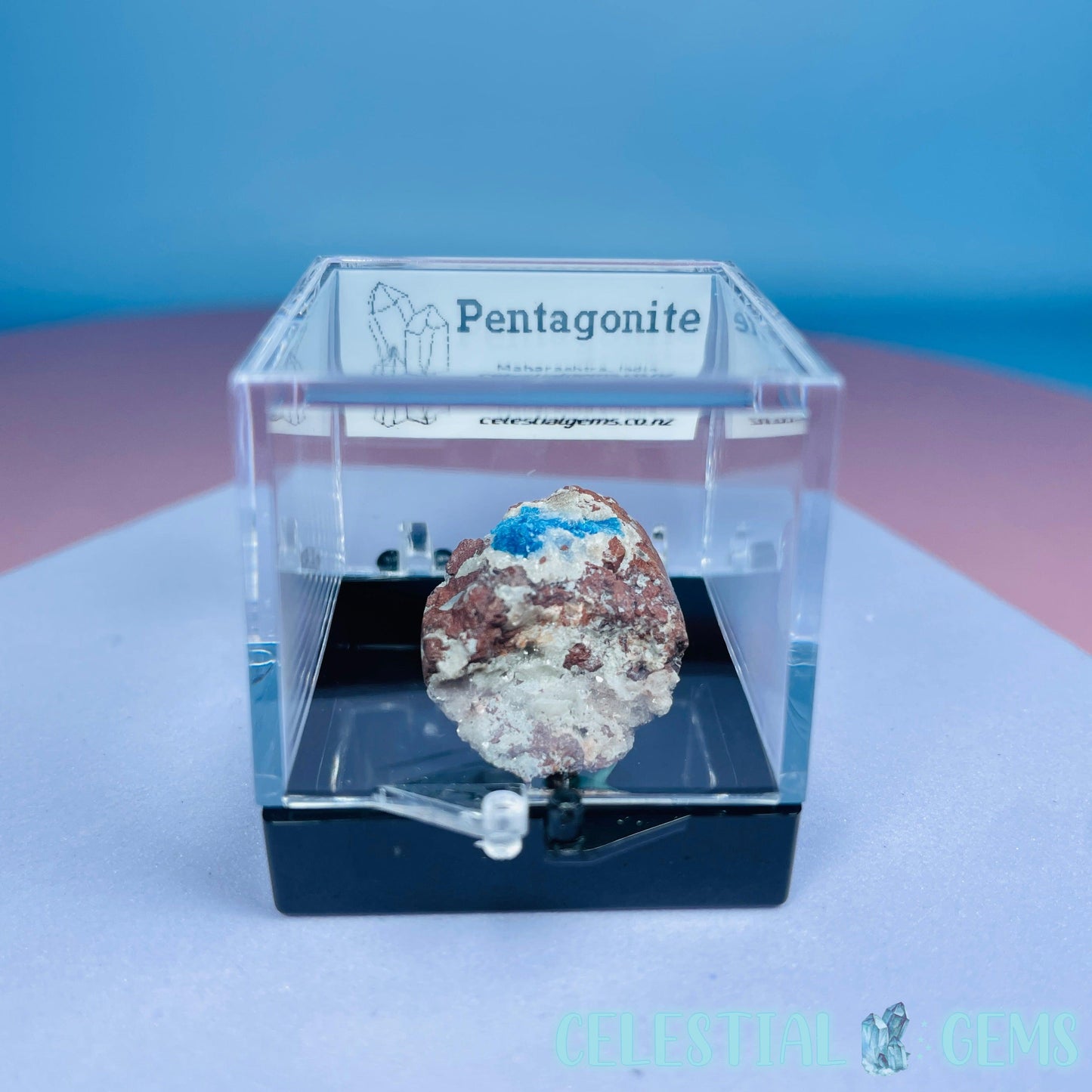 Rare Pentagonite on Stilbite Mini Specimen in Box