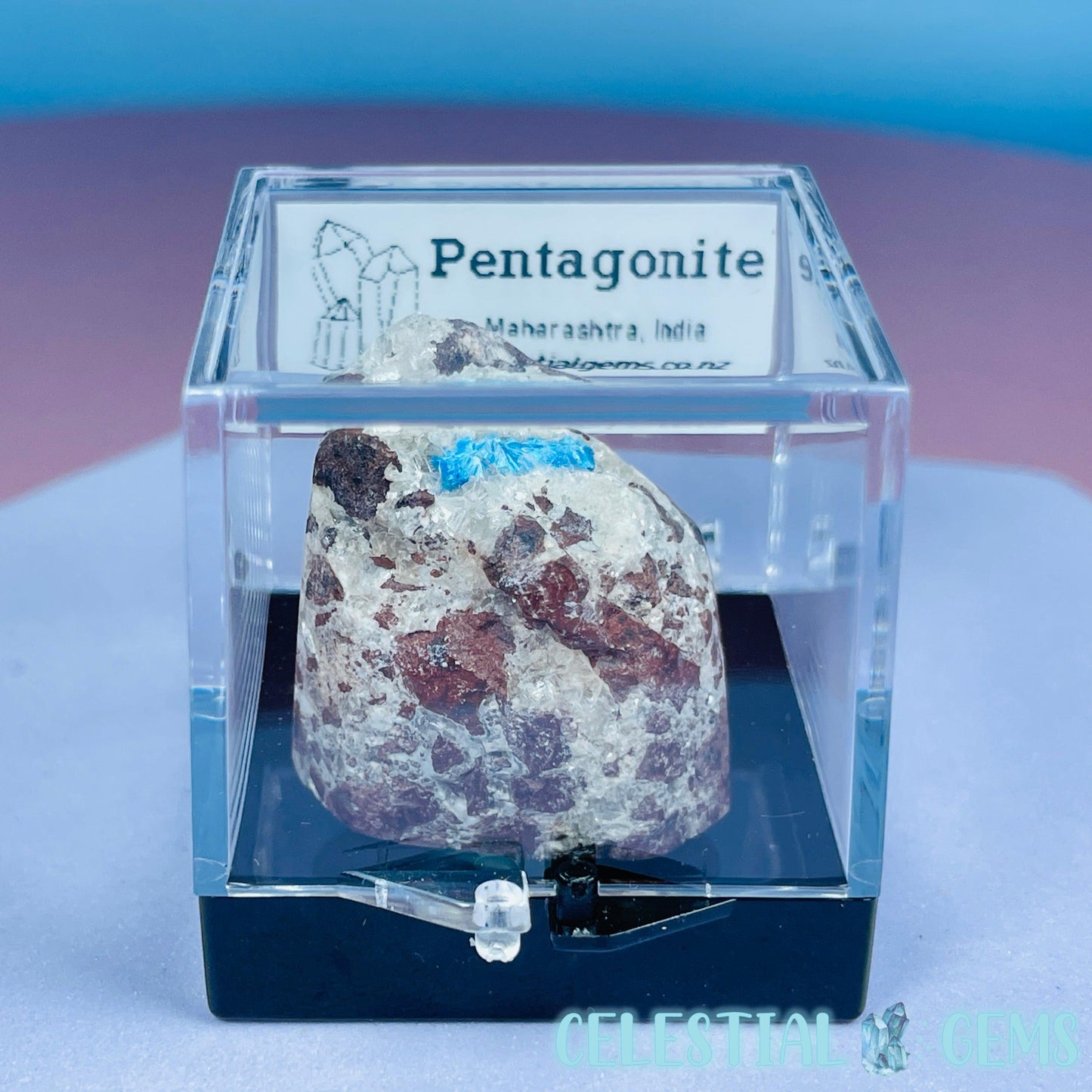 Rare Pentagonite on Stilbite Mini Specimen in Box