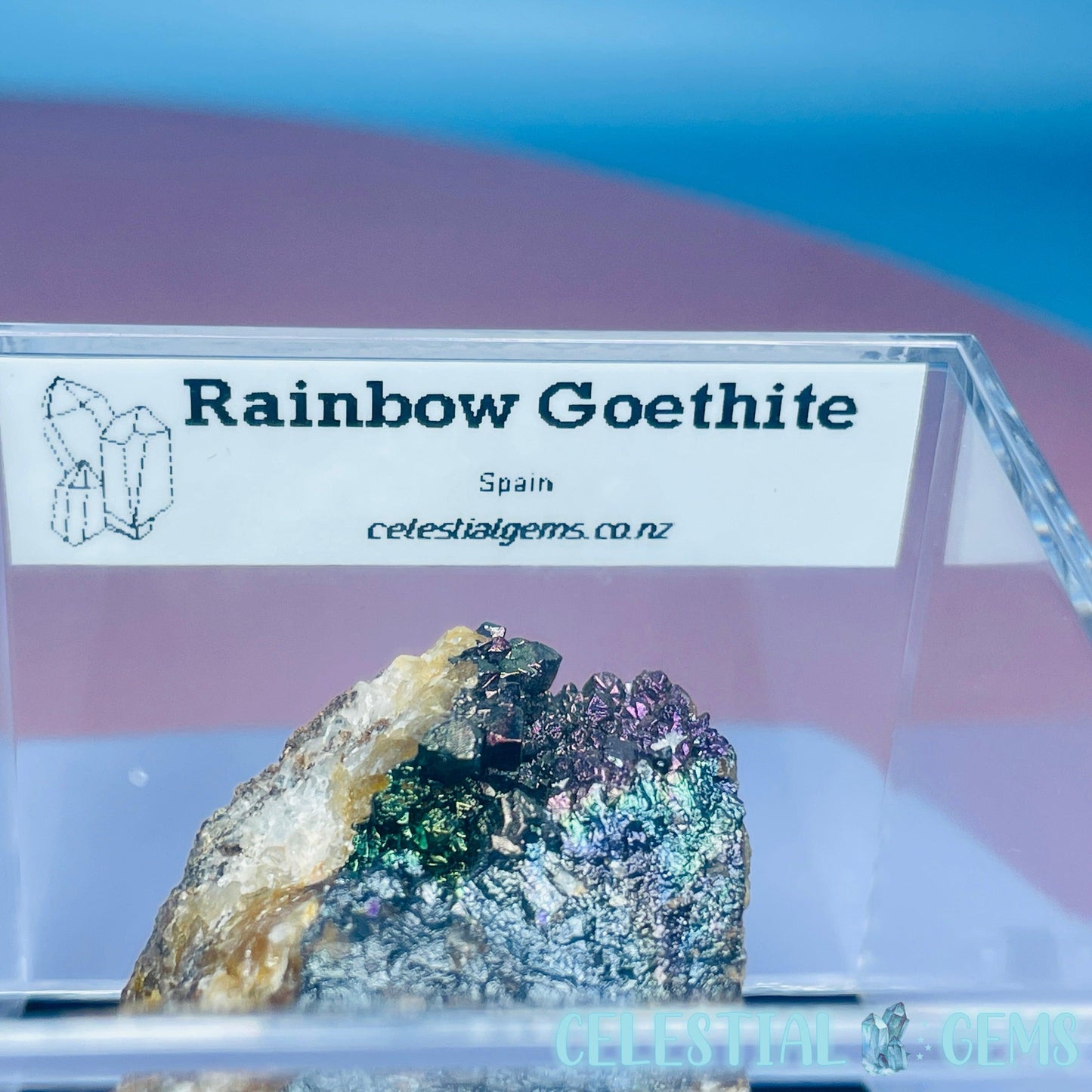 Rainbow Goethite on Quartz Small Specimen in Box