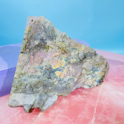 Rainbow Labradorite Small Semi-Polished Slab Piece (Video)